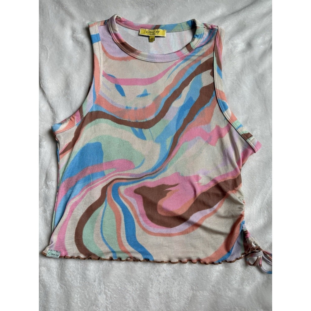 Circus NY Sam Edelman Womens XL Y2K Swirl Print Tank Top Ruched Side Tie Stretch